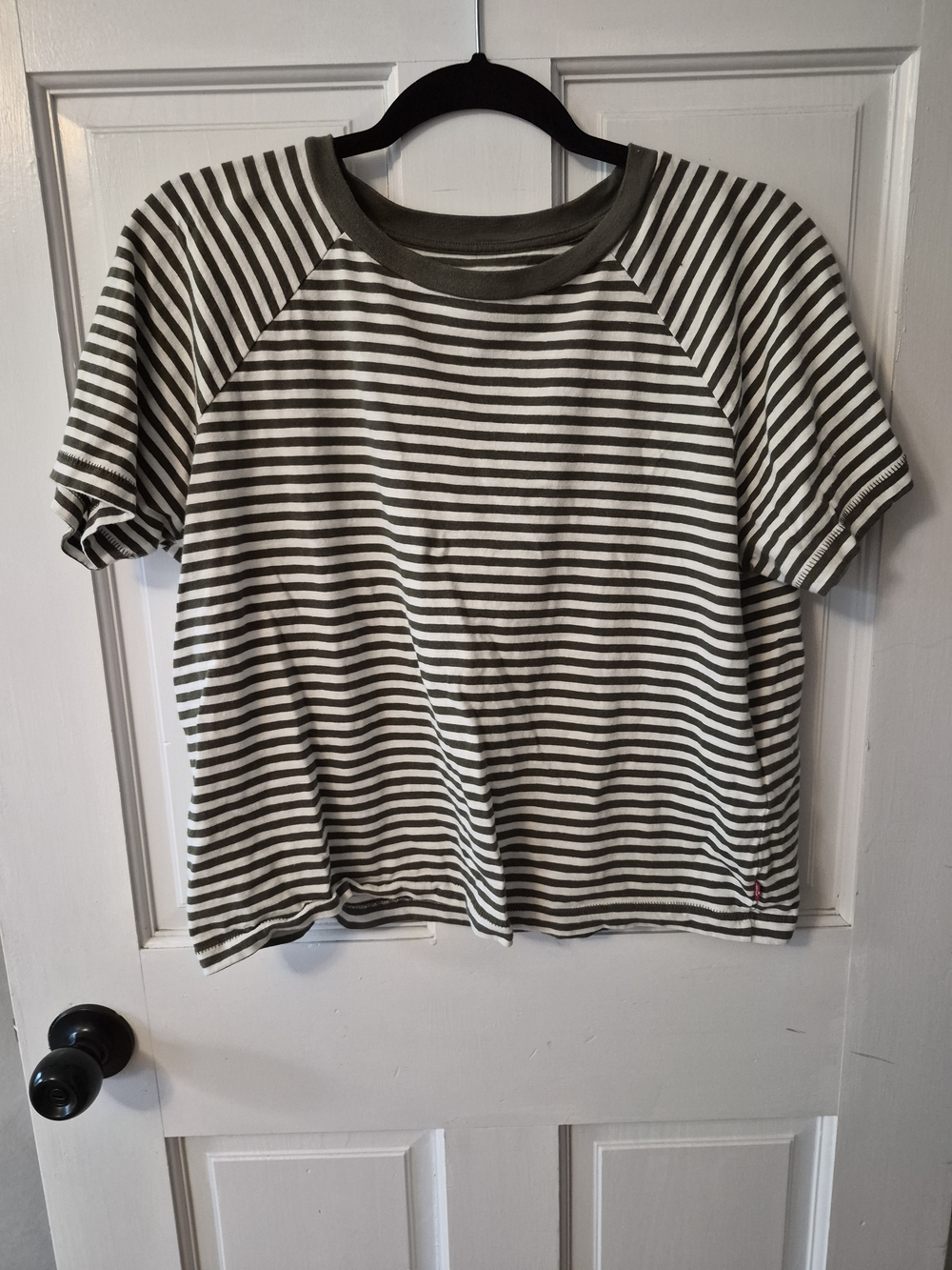Levi's Olive Green and White Striped Short Sleeve Tee
